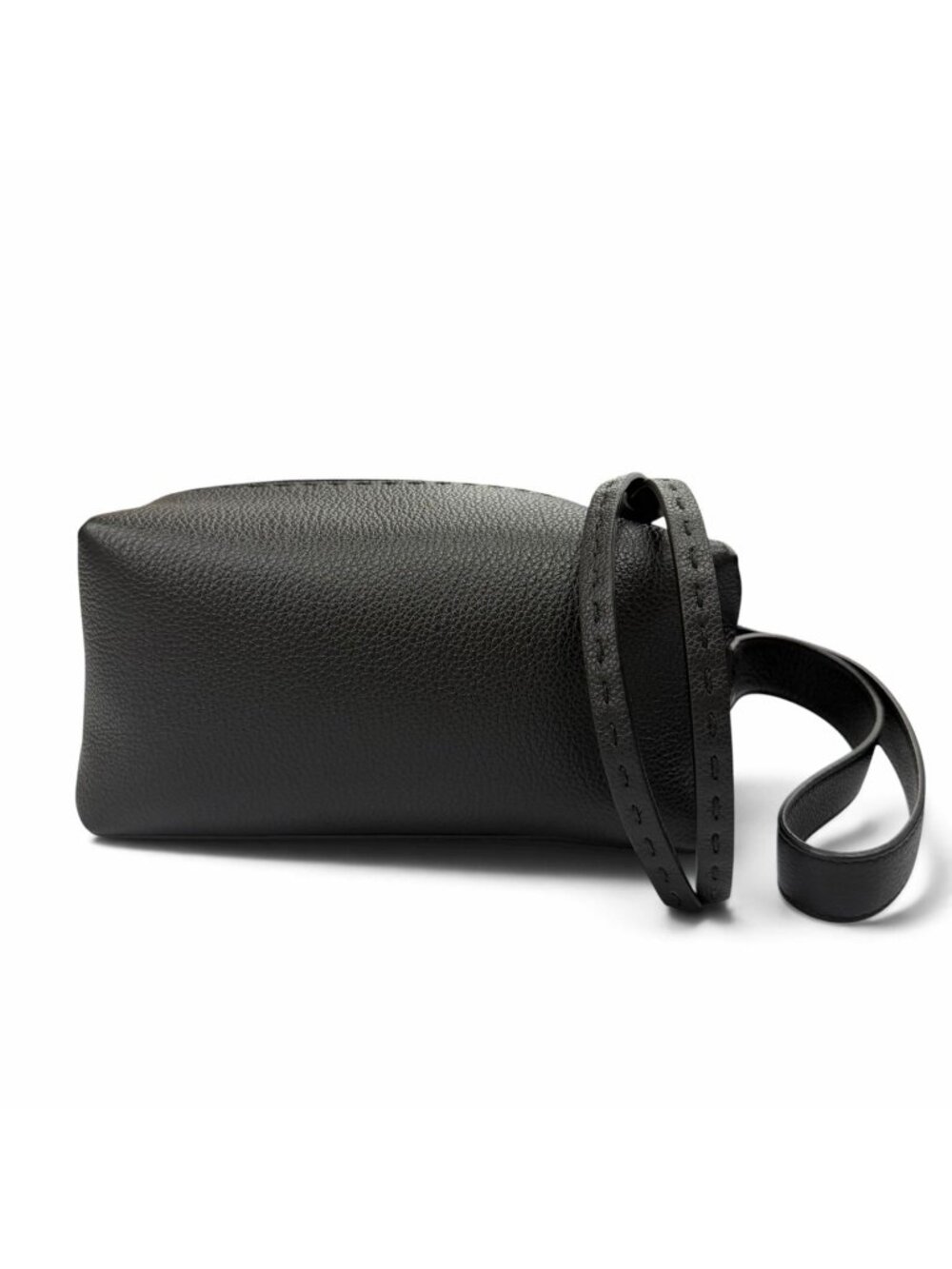 Fendi Leather Selleria Louis FF Metal Clutch Black Silver